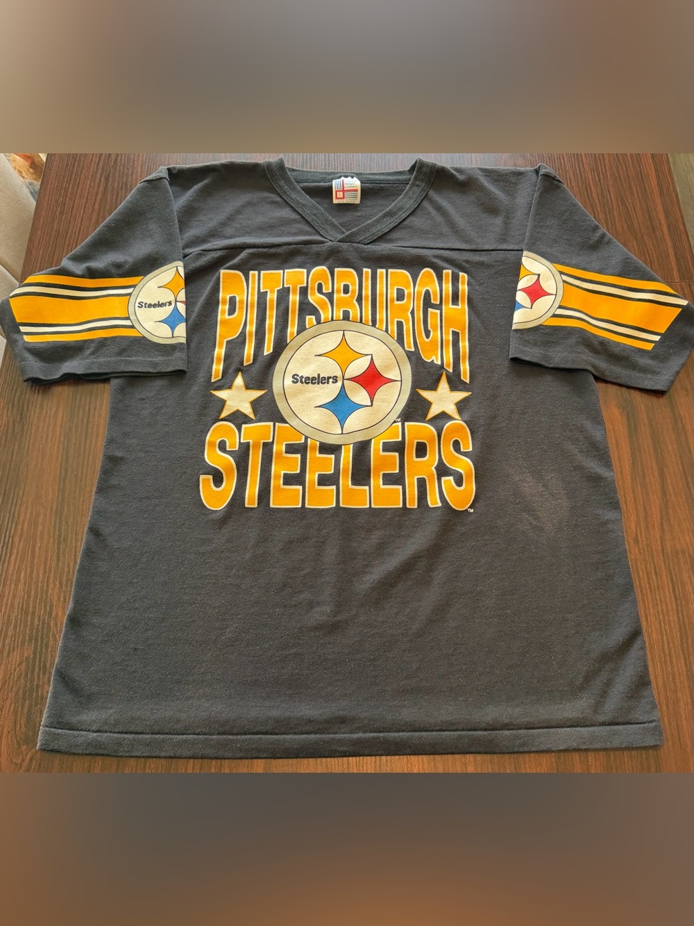 Garan Pittsburgh Steelers Mens Black Vintage 80s Made USA Football Jersey Size L